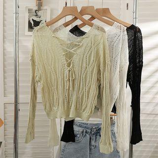 Tie-back Open-knit Crop Top