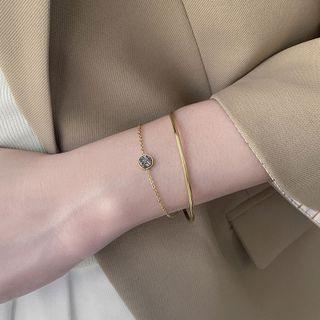 Rhinestone Alloy Bracelet 1 Pc - Gold - One Size