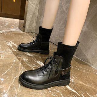 Lace-up Buckled Paneled Short Boots