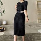 Set: Short-sleeve Textured Top + Skirt
