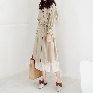 Batwing-sleeve Trench Coat Almond - One Size