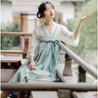 Chiffon 3/4-sleeve Hanfu Top / Chinese Style Strapless Dress