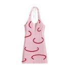 Halter-neck Printed Knit Dress Pink - One Size