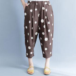 Dotted Cropped Harem Pants Coffee - One Size