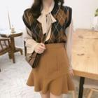 Tie Neck Blouse / Knit Vest / Set