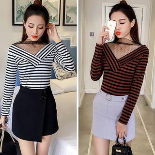 Mock Two-piece Striped Long-sleeve Top