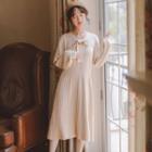 V-neck A-line Accordion Pleat Knit Dress