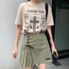 Printed Short-sleeve T-shirt / Lace-up Logo A-line Skirt