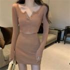 Buttoned Long-sleeve Top / Mini Pencil Skirt