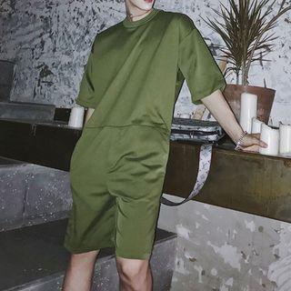 Elbow-sleeve Plain Playsuit