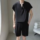 Set: Cap-sleeve V-neck T-shirt + Shorts