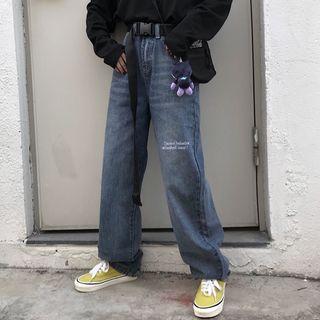 Couple Matching Letter Straight-fit Jeans