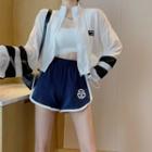 Oversized Drawstring-hem Light Jacket / High-waist Wide-leg Sweatshorts