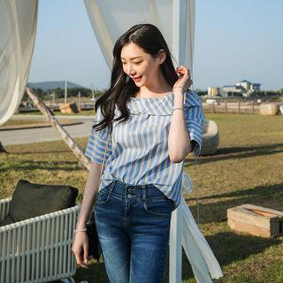 Asymmetric-collar Stripe Top