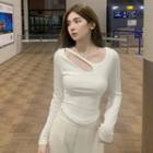 Long-sleeve Irregular Cutout Cropped T-shirt