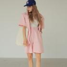 Set: Short-sleeve Belted Double-breasted Blazer + Shorts