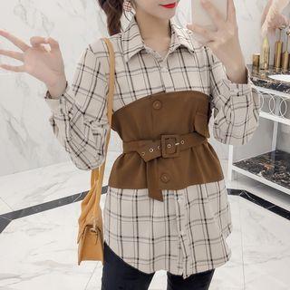 Belted Panel Plaid Shirt