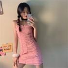 Spaghetti Strap Crinkled Mini A-line Dress Pink - One Size