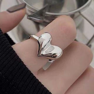 Polished Heart Alloy Ring Silver - One Size