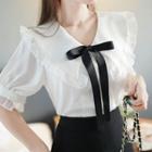 Tie-neck Wide-collar Frill-trim Blouse