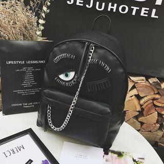 Eye Applique Chain Strap Detailed Backpack