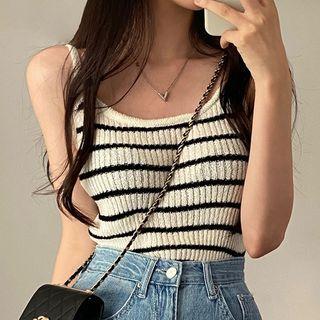 Striped Knit Camisole Top Stripe - Black & White - One Size