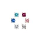 Sterling Silver Simple And Exquisite Mix And Match Color Geometric Round Stud Earrings With Cubic Zirconia Silver - One Size