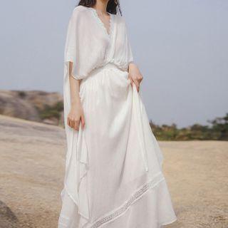 Batwing-sleeve Chiffon Maxi Dress