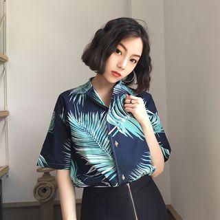 Tropical Print Elbow Sleeve Shirt