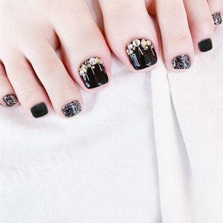 Embellished Faux Toe Nail Tips J-98 - Black - One Size