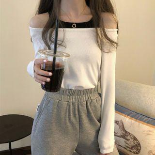 Long-sleeve Mock Two-piece Cold-shoulder Top