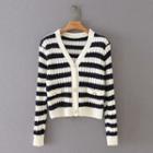 Color Block Stripe Knit Cardigan 21249 - Black - One Size