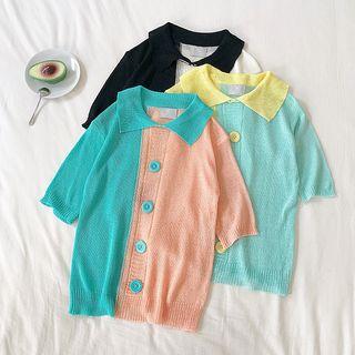 Color Block Collared Knit Polo Shirt