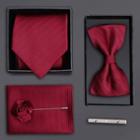 Set: Bow Tie + Necktie + Pocket Square + Tie Clip + Rose Brooch As Shown In Figure - One Size