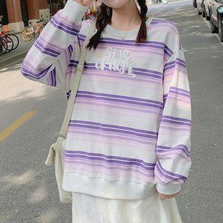 Lettering Print Stripe Sweatshirt