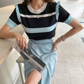 Contrast-trim Frilly Knit Top