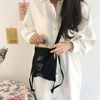 Shell Print Canvas Drawstring Crossbody Bag