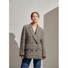 Peaked-lapel Woolen Plaid Jacket Brown - One Size