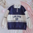 Collared Lettering Sweatshirt White & Blue - One Size