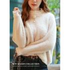 Pleated-trim Furry Knit Top