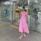 Ribbon-back Long Empire Dress