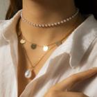 Faux Pearl Alloy Disc Pendant Choker Necklace