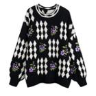 Floral Print Crew Neck Long Sleeve Sweater
