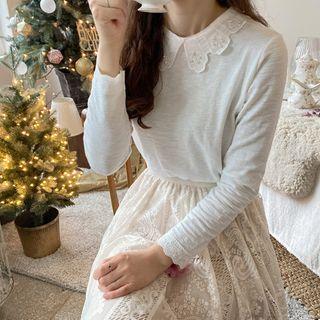 Collared Lace-detail Top