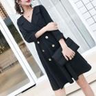 Double-buttoned Lapel A-line Dress