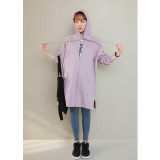 Raglan-sleeve Cutout-hem Long Hoodie