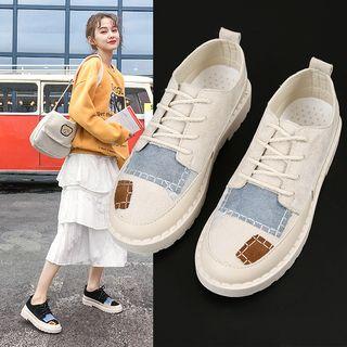 Platform Patched Lace-up Shoes