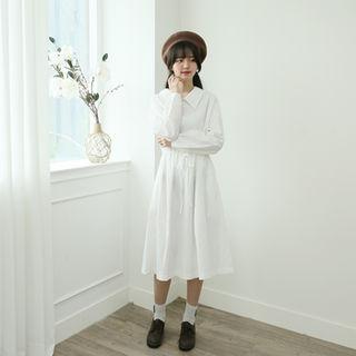 Collared Plain Midi Dress & Sash