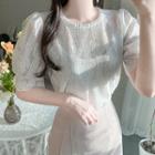 Scallop-edge Puff-sleeve Lace Blouse