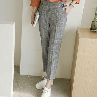 Button-tab Plaid Tapered Pants